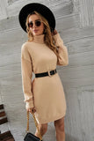 Winter Casual Khaki Turtleneck Long Sleeve Slim Knit