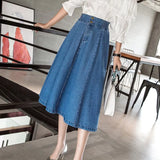 Elegant Women Denim Skirt Autumn Fashion Button A Line Jean Mid-calf Skirt Casual Korean Plus Size Loose Faldas Female