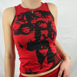 Vintage Y2K Aesthetic Tank Top Hip Hop Face Graphic Print Sleevless Slim Fit Women Gothic Crop Vest Sweats Tee
