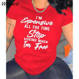 Women T-shirts Letter Print Short Sleeve O-neck Stretchy T Shirt Tops Female Fashion Streetwear Casual Tees Tops Summer-Outfit
