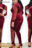 Sets For Women 2023 Long Sleeve Beading Diamonds African Elastic Bazin Baggy Pants Rock Style Dashiki Famous Suit Lady-Outfit