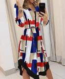 Autumn Streetwear Belted Shirt Style OL Dress Long Sleeve Wave Print Long Sleeve Casual Dress Plus Size