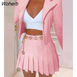 Fashion Printing Two Piece Set Women Fashion Office Ladies Button Suit Pleated Skirt Two Piece Suit Women-Outfit