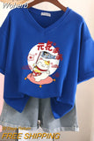 100% Cotton M-6XL T Shirt Japanese Cartoon Anime Tshirt Short Sleeve Women's Top Summer Couple V Neck Oversized T Shirts-Outfit