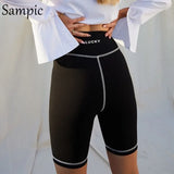 Casual Summer Black Sport Skinny Bodycon Mini High Waisted Shorts Women Sexy Print Letters Cycling Fitness Shorts