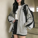 Up Hoodies Women Korean Style Solid Color Oversize Hooded Sweatshirt Jacket Casual Long Sleeve Loose Coats Girls Hoodie