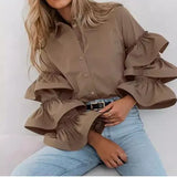 Design Feels White Lotus Leaf-Side Shirt 2025 Autumn And Winter New Casual