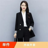 Woherb Celebrity Small Suit Jacket Female 2024 New Fashion Autumn Korean Version Loose Casual Black Suit Jacket-Outfit