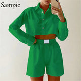 Loungewear Women Print Tracksuit Shorts Set Summer Autumn 2021 Long Sleeve Shirt Tops And Mini Loose Shorts Two Piece