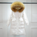Waterproof Winter Women's Long Puffer Jacket 2022 Big Real Raccoon Fur Hooded Duck Down Coat Female Rain Feather