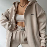 Women's Long-Sleeved Plus Velvet Trousers Casual Fashion Print Hooded Set