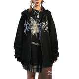 Women Hip Hop Streetwear Hoodies Women Jacket butterfly Print Coat Goth Harajuku Y2k aesthetic Clothes grunge Punk Jacket