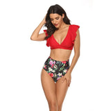Sexy One Piece Swimsuit Push Up Swimwear Women Ruffle Adjustable Shoulder printing Swimsuit Bodysuit Bathing Suit Swim
