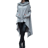 Irregular Hem Hoodies Causal Plus Size Sweatshirt Cloak Fashion Drawstring Pocket Oversize Female Hooded