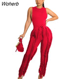 Sleeveless Tops Tassel Pants Set Two Piece Suit Fringe Wide Leg Trousers Summer Spring Matching 2pcs Outfits Women-Outfit