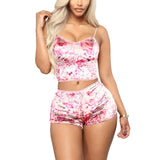 Hot Women 2 piece set Velvet Sleepwear Sexy Spaghetti Strap Shorts Pajamas Suit Ladies Casual Sleepwear Female Pajama Party