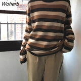 2 colors 2023 autumn and winter korean chic style o neck stripe sweaters womens pullovers womens (B0901) 305-1-Outfit