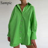 Loung Wear Tracksuit Women Shorts Set Stripe Long Sleeve Shirt Tops And Loose High Waisted Mini Shorts Two Piece Set