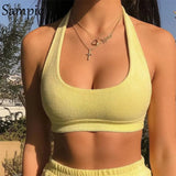 Fashion Sexy Women Halter Sleeveless Off Shoulder Skinny Crop Top Summer 2021 Mini Vest Basic Tees Casual Beach Tank