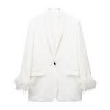 Spring Style Feather Straight Suit Jacket 8216707 High Waist Trousers 8470707-Outfit