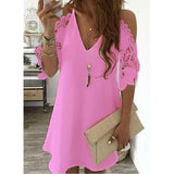 Off Shoulder Dress Women Vintage Floral Print Half Sleeves Midi Dresses Casual Sling V Neck Lace Boho Beach Party