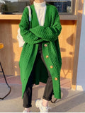Woman Winter 2022 Green Knit Cardigan Vintage Loose Leisure Long Fashion Thick Dress Sweaters Coats Oversized Cardigan-Outfit