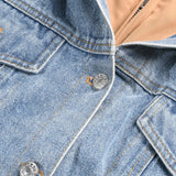 Winter Casual Denim Patch Ruched Long Sleeve Padded