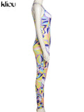 Kliou Multi-Color Printing Jumpsuits Women Fashion Spaghetti Strap Body-Shaping Hot High Waist Streetwear Female