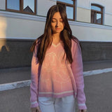 Print Y2K Loose Sweaters V-neck Warm Autumn Winter Pullovers Grunge Aesthetic Cute Casual Tops Streetwear