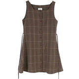 Cute Mini New Year Date Dresses Sleeveless Vest Women Korea Japanese Style Design Retro Vintage Plaid Button Shirt Dress