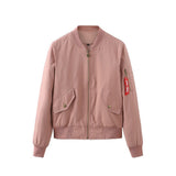 Solid Bomber Jacket Women Zipper Pockets Casual Coats Pockets Solid Zipper Long Sleeve Chaqueta Mujer