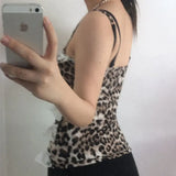 Woherb Desire Hot Girl Sexy Lace Splicing Leopard Print Small Sling Female Bow Knot Slim Outside Wear Vest-Outfit