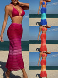 2025 New Gradient Mesh Three-Piece Beach Dress Sexy