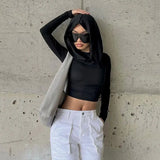 Woherb Street Pleated Hooded T-Shirt 2024 Sports Slim Slim Long-Sleeved Hot Girl Top-Outfit