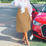 Women High Waist Pleasted Midi Skirt Casual Chic Skirts-Outfit