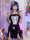 Dark Mall Gothic Zip Split Sexy Women Mini Skirts Grunge Strap Black High Waist Pencil Skirt Punk E-girl Alt Party Clubwear-Outfit