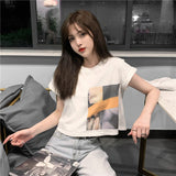 Tops Short Sleeve T-shirts Women Sexy Design Print Graphic Tshirts O-neck Casual All-match Tees Korean Fashion Girls Summer-Outfit