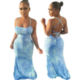 Fashion Sexy Sleeveless Tie-Dye Lace-Up Dress Evening