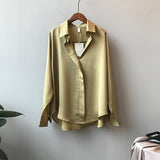 Summer Spring Casual Blouse Women Fashion Long Sleeves Tops Vintage Femme V Neck Shirts Elegant Sexy Silk Blouse