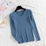 Sexy V Neck Women Pullover Sweater Fashion Autumn Winter Long Sleeve Knitted Jumper Top Casual Korean Slim Basic