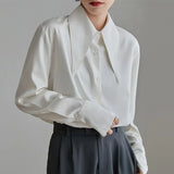 Long Sleeve White Shirt Women Autumn Winter New Fashion Office Satin Blouse Women Clothes Loose Chic Collar Tops 18015-Outfit