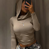 Woherb Street Pleated Hooded T-Shirt 2024 Sports Slim Slim Long-Sleeved Hot Girl Top-Outfit