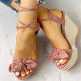 Summer Ankle Strap Women Sandals Platform Wedges High Heel Flock Butterfly Peep Toe Fashion Female Ladies Shoes Zapatos De
