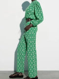 2023 Women Summer 2-Pieces Sets Vintage Print Short Blouses Tops and Trousers Female Street Two Suits Clothing-Outfit