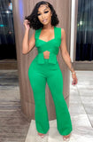 Green Irregular Bandage Top And Pant 2 Piece