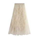 And Winter Korean Version Of Tight Waist Fashion Splicing Thin Mesh Splicing Irregular Long Waist Half-Body Skirt
