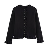 Women's 2025 Spring New 5-Color Fashion Wood Ear Long-Sleeved Knitwear