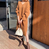 Casual V-neck Side Split Knitted Dress for Women Autumn Winter Dress Casual Loose Warm Sweater Vestidos Femme 2020-Outfit