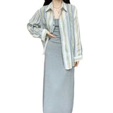 Woherb 2024 New Color Sunscreen Striped Shirt Female Simple Loose Versatile Jacket Coat Cardigan Small-Outfit