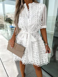 Women's Fashion Lace Splicing Tie Lace Mini Dress